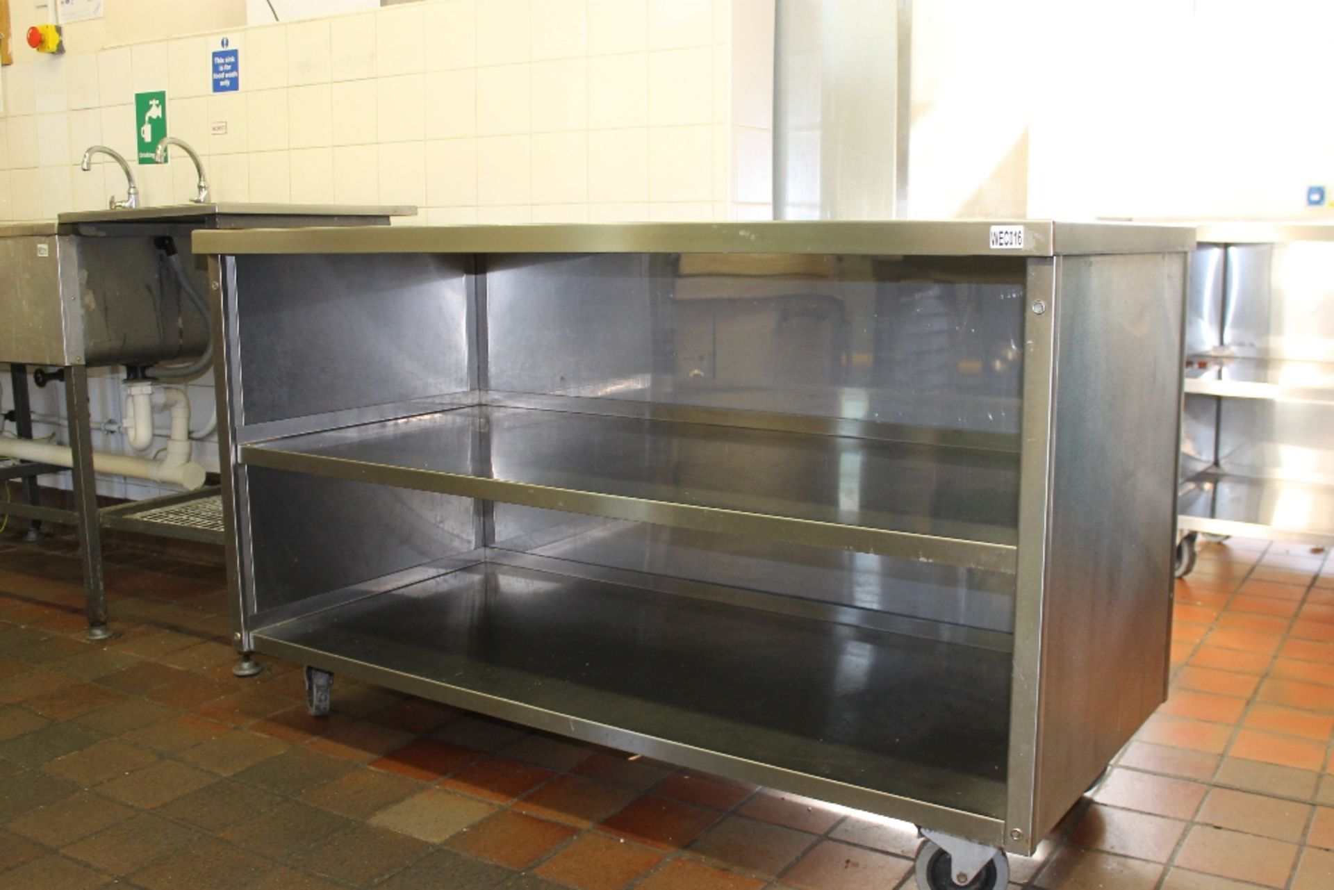 Stainless Steel Tiled Top Serving Unit with 2 Under Shelves – Mobile W150cm x H91cm x D70cm - Image 2 of 3