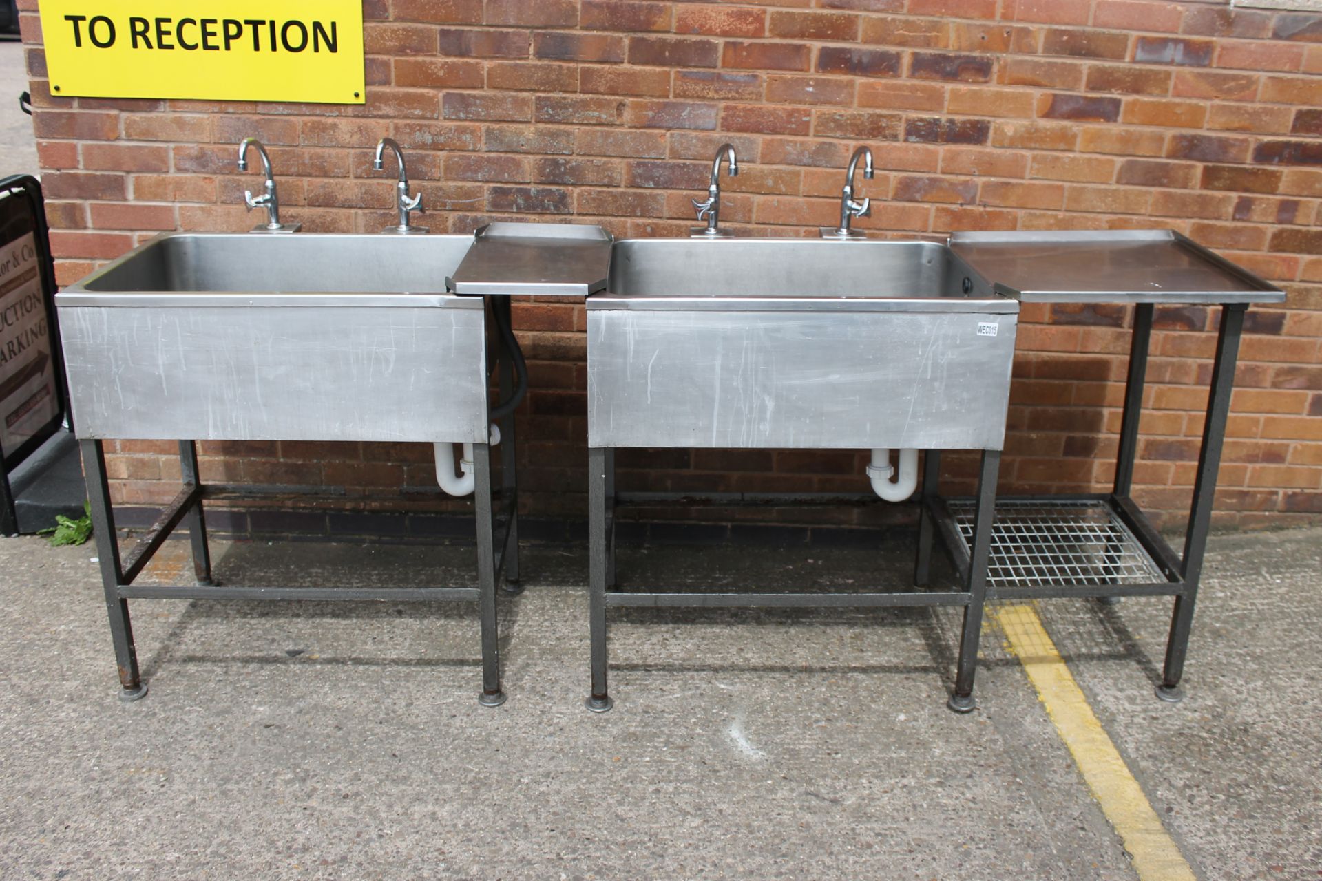Large Unit Stainless Steel Twin Set Double Bowl Deep Catering Sinks with Under Shelf & 2 Sets
