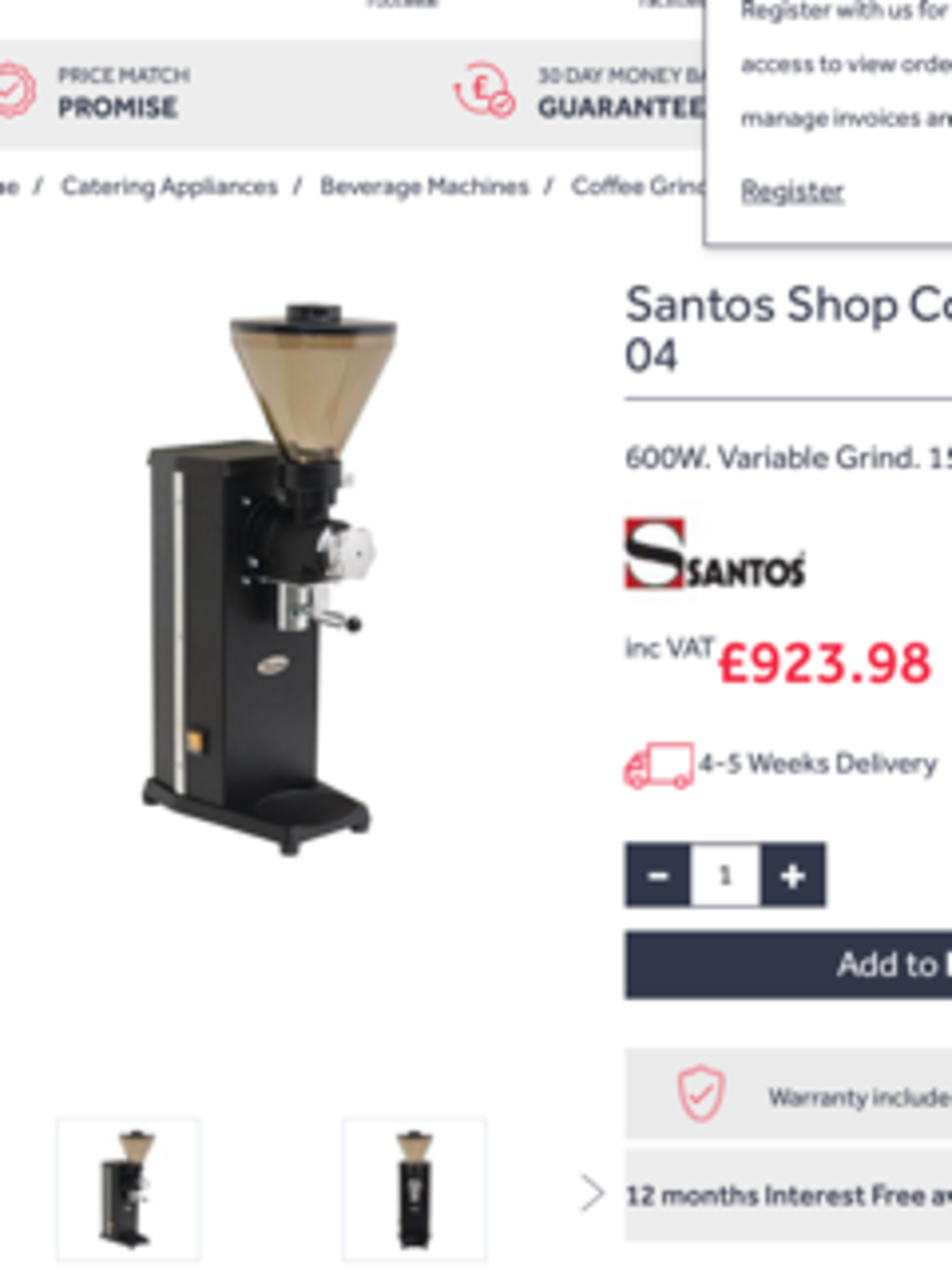 Santos Coffee Bean Grinder – excellent condition & Tested – RRP £900 – NO VAT - Image 2 of 3