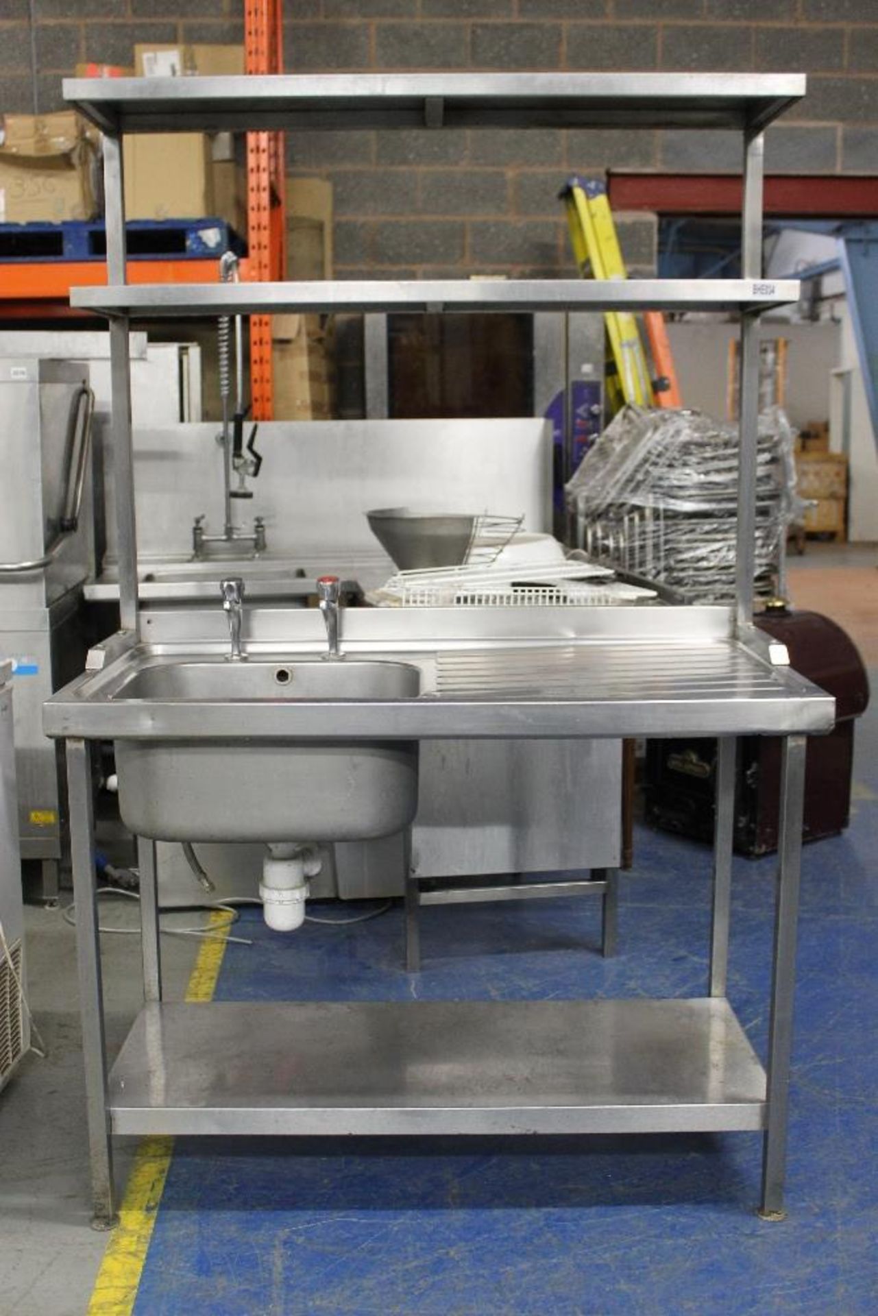 Stainless Steel Single Bowl Catering Sink with Under Shelf + 2 Upper Shelf Units – W120cm x H186cm x - Image 3 of 3