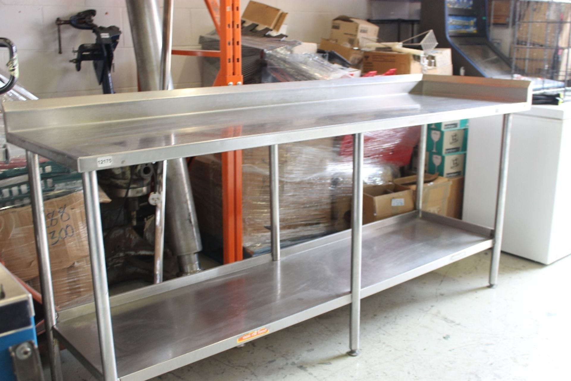 Stainless Steel Table with Undershelf & Splashback – NO VATW215cm x H100cm x D66cm
