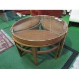 1960's teak glass top coffee table with 3 petal shaped tables below, 82cms x 51cms. Estimate £60-