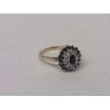 9ct gold sapphire and CZ stone ring size P wt 2.7g. Estimate £35-50