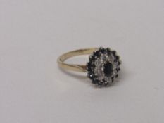 9ct gold sapphire and CZ stone ring size P wt 2.7g. Estimate £35-50