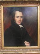 Gilt framed oil on card portrait of a gentleman. Estimate £30-50.