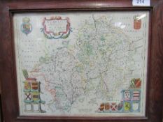 Framed & glazed print of a map of Warwickshire from Johan Baleu, Atlas Novus, 1618. Estimate £10-