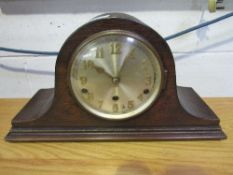 Oak case Napoleonic hat-shaped pendulum striking clock with key, going order
