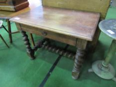 Small oak dining table with frieze drawer on heavy barley twist legs & centre stretcher, 95cms x