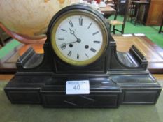 Slate case mantle clock by R & C, Paris/London (Richard & Co), with key. Estimate £20-30.