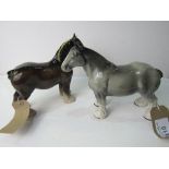 Staffordshire pottery grey shire horse & a Beswick bay shire horse