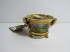 19th century continental porcelain pen & ink stand decorated with rural scenes, 6.5cms high x