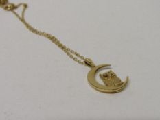 9ct gold cat pendant and chain wt 4.6g. Estimate £40-60