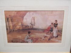 Framed and glazed print 'Gossip in a Provincial Wood Vault' by Sir William Russell Flint size 49 x