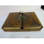 Victorian leather bound double photograph album with double clasp, mounted on stand. Stand - 38cms