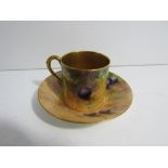 Royal Worcester coffee cup and saucer of painted fruit and foliage