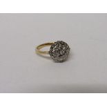 18ct gold & diamond cluster ring, wt 3.9gms, size M. Estimate £180-220.