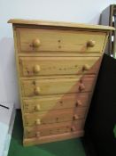 Pine chest of 6 drawers, 70cms x 44cms x 109cms. Estimate £30-50.