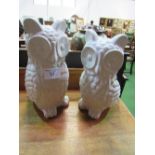 2 large white ceramic owls, height 36cms. Estimate £10-20.