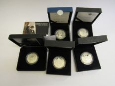 5 Royal Mint UK silver proof commemorative coins 2008 - 2015 with certificates. Estimate £70-90.