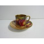 Royal Worcester coffee cup and saucer of painted fruit and foliage
