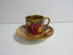 Royal Worcester coffee cup and saucer of painted fruit and foliage