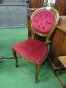 Mahogany red upholstered balloon backed chair, height 97cms. Estimate £10-20.
