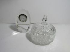 Galway crystal & glass clock. Estimate £5-10.