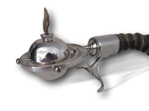 Asprey table lighter, black buck horn handle, silver reservoir, gymballed. Estimate £350-400. - Image 4 of 4