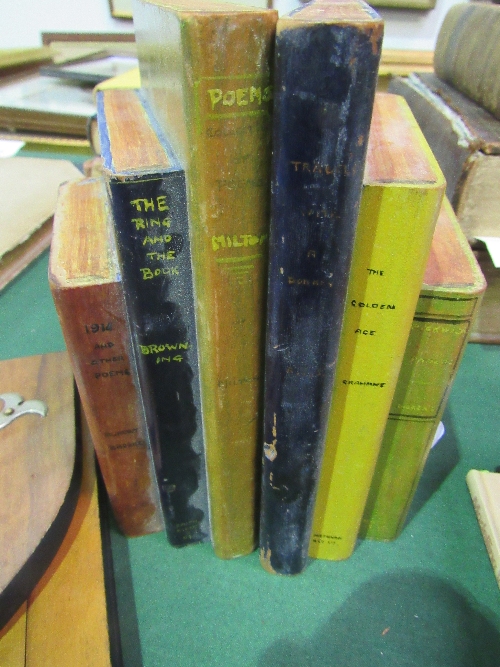 Pair of wooden bookends in the form of books & a wooden book slide. Estimate £10-20.