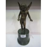 Bronze figurine of winged Putto on marble base, overall height 51cms. Estimate £20-40.