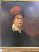 Gilt framed oil on card portrait of a turbaned gentleman. Estimate £30-50.