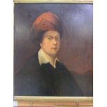 Gilt framed oil on card portrait of a turbaned gentleman. Estimate £30-50.