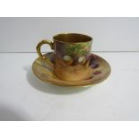 Royal Worcester coffee cup and saucer of painted fruit and foliage