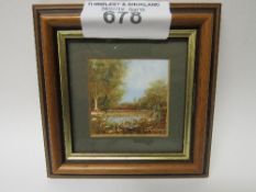 Miniature oil on veneer painting signed A E Shefford. Estimate £10-20.