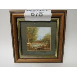 Miniature oil on veneer painting signed A E Shefford. Estimate £10-20.