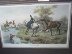 Framed & glazed hunting print 'Thanks Awfully'. Estimate £10-20.