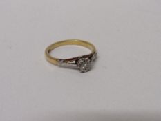 18ct gold & platinum solitaire diamond ring, wt 2.6gms, size N 1/2. Estimate £110-140.