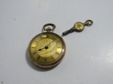 Victorian 9ct gold lady's pocket watch. The circular gilt dial with engine turned central field