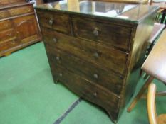19th century pine 2 over 3 graduated drawer chest with glass cover, 101cms x 104cms x 53cms.
