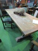 Oak refectory-style table with centre stretcher, 208cms x 76cms x 76cms. Estimate £50-80.