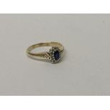 9ct gold sapphire and diamond ring size M wt 2.1g. Estimate £35-50
