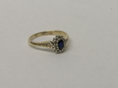 9ct gold sapphire and diamond ring size M wt 2.1g. Estimate £35-50