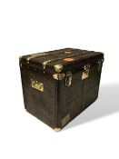 Goyard trunk with leather trim & brass corners & handles