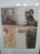 Large contemporary modern etching signed and dated 1989