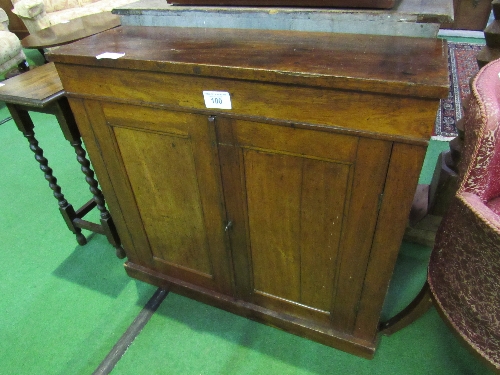 Mahogany 2 door cupboard with shelf & key, 92cms x 30cms x 85cms. Estimate £20-30.