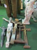 6 various crucifixes & a classical statue.  Estimate £30-50.