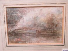 'Banks of Somme, nr Abbeville', watercolour, signed John Greensmith. Estimate £10-30.