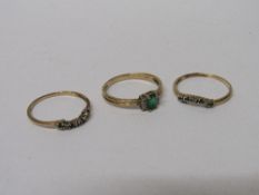 9ct gold and emerald three part ring size P wt 3.3g. Estimate £100-120