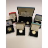 6 Royal Mint UK silver proof commemorative coins 1993 - 1998 with certificates. Estimate £110-130.
