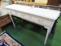 French style white painted side table, 130cms x 48cms x 77cms. Estimate £10-20.